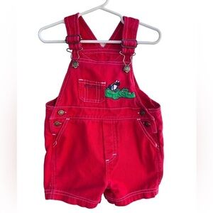 Vintage In Design Kids Alligator Frog Shortalls Overalls 24 Mo Red Friends GUC